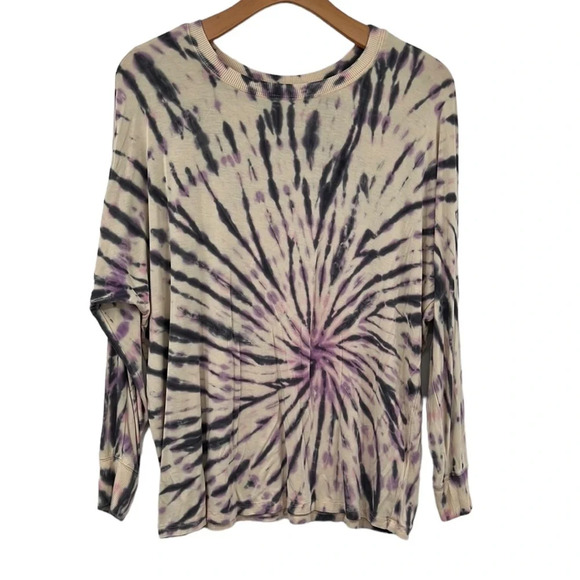 Torrid Super Soft Knit Top Womens 00 Tan Purple Tie Dye Long‎ Sleeve T-Shirt Med - Picture 1 of 8